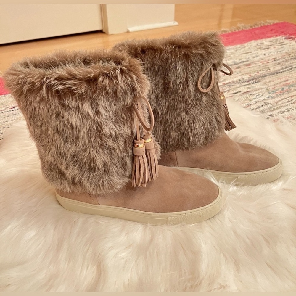 Tory Burch authentic Anjelica Suede and Rabbit Fur Boot Dark Knot sz 9 NEW - Picture 3 of 9